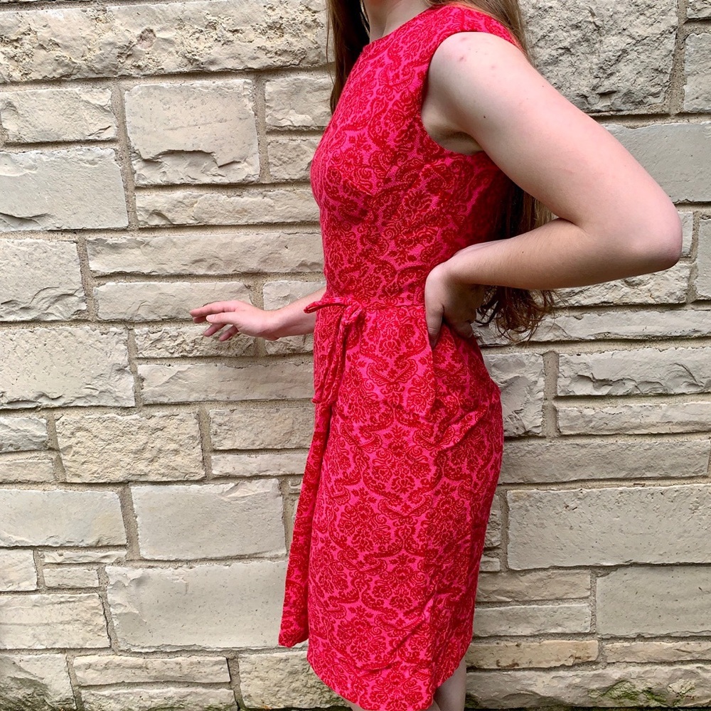 VTG 1960s Bright Pink Damask Wrap Cocktail Dress - Picture 3 of 4
